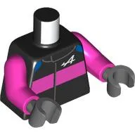 Torso, Racing Suit, Dark Pink Band, White 'A' print, Dark Pink Arms, Dark Bluish Gray Hands
