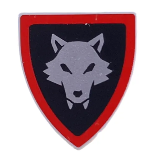 Shield Triangular with Silver Wolf on Black Background, Red Border Print