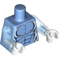 Torso, Bare Chest, Dark Blue Muscles Outline and White Edges Print, Trans-Medium Blue Arms, White Hands