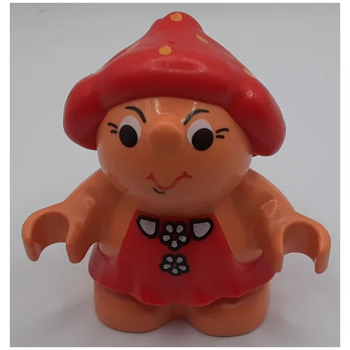 Duplo Figure Little Forest Friend Female, Red Dress with Two White Flower Buttons Print (Lolly Strawberry)