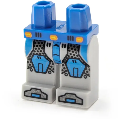 Hips and Light Bluish Gray Legs with Light Bluish Gray Circuitry and Dark Azure and Silver Armor, Knee Pads and Boots Print