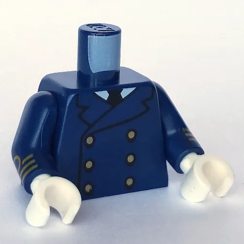 Torso Jacket, 6 Gold Buttons, White Shirt with Black Tie print, Dark Blue Arms with Gold Rank Insignia Print, White Hands