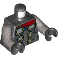 Torso Armor with Gold Rings and Red Cape End Print (Thor), Flat Silver Arms, Black Hands
