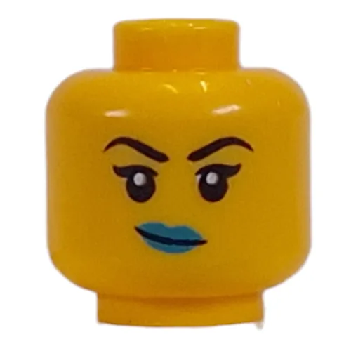 Minifig Head Black Eyebrows, Dark Turquoise Lips, Crooked Grin / Open Mouth Smile