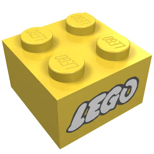 Brick 2 x 2 without Inside Ridges with LEGO Logo with Open O White with Black Outline Print