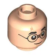 Minifig Head Harry Potter, Taped Glasses, Eyebrows, Dark Orange Lightning Scar, Grin / Open Mouth Surprised Print