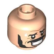 Minifig Head Merry Rumwell/Ervan Soulfallen, Black Eyebrows, Beard, Moustache, Nervous Sweat / Green Mask, Lime Eyes, Angry