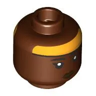 Minifig Head Yesi Scala, Black Eyebrows, Dark Brown Lips, Bright Light Orange Headband, Angry/Grin
