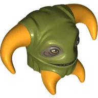 Minifig Head Special Boolio, 4 Bright Orange Horns, Dark Tan Eyes