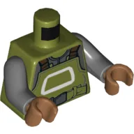 Torso Overalls, Work Belt and White Trapezoid Shape Print, Dark Bluish Gray Arms, Medium Nougat Hands