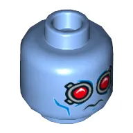 Minifig Head Mr Freeze, Goggles with Red Lenses, Blue Cheek Lines Print [Hollow Stud]