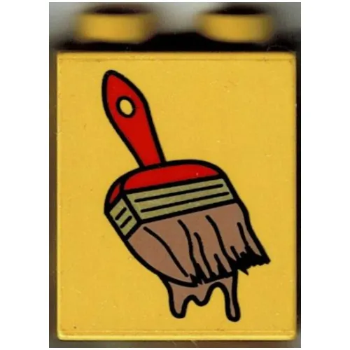 Duplo Brick 1 x 2 x 2 with Red Paintbrush Print