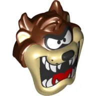 Minifig Head Special, Tan Face, Open Mouth, White Teeth, Red Tongue print (Taz)