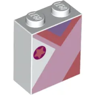 Brick 1 x 2 x 2 with Inside Stud Holder with Coral Star on Dark Purple Circle, Pink/Coral/Lavender Shapes