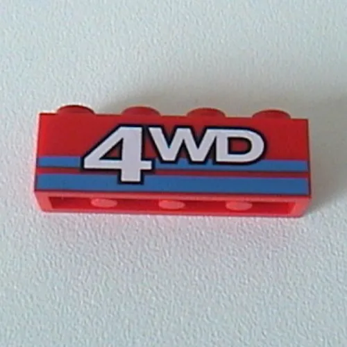 Brick 1 x 4 with '4WD' and Blue Stripes Print