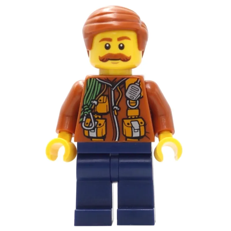 Explorer, Jacket with Pouches, Radio, and Rope, Dark Orange Hair, Moustache