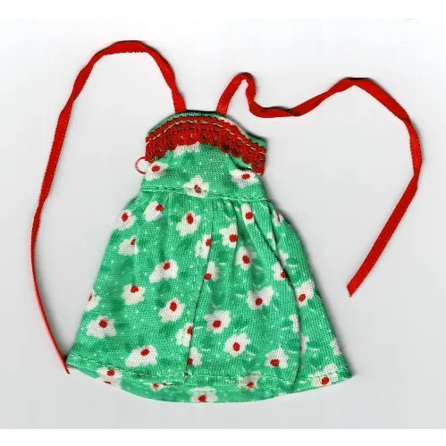 Scala, Dress with White Flowers and Red Trim and Neck Ribbon