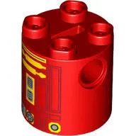 Brick Round 2 x 2 x 2 Robot Body with Yellow and Dark Red Astromech Droid Print (L3-G0)