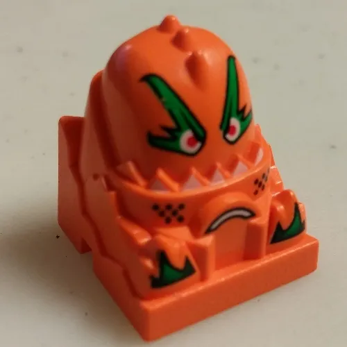 Racer Driver Head, Brick Special 2 x 2 Round, Green Eyebrows, Red Eyes, White Teeth print (Scratch)