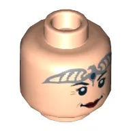 Minifig Head Rowena Ravenclaw, Dual Sided, Silver Tiara with Blue Stone, Dark Red Lips, Smile / Slight Frown Print [Hollow Stud]