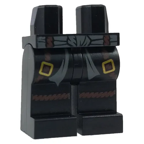 Hips and Black Legs with Dark Bluish Gray Sash and Dark Brown Belts with Gold Buckles and Dark Brown Rope Knee Wraps