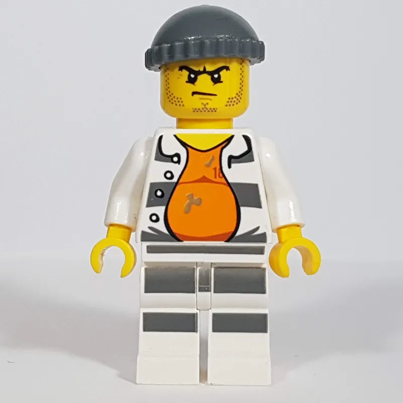 Criminal, Open Prison Shirt #18675 over Orange Top, Dark Bluish Gray Hat, Stubble