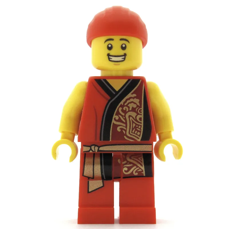 Man, Red Robe with Gold Sash Belt, Red Bandanna, Big Smile