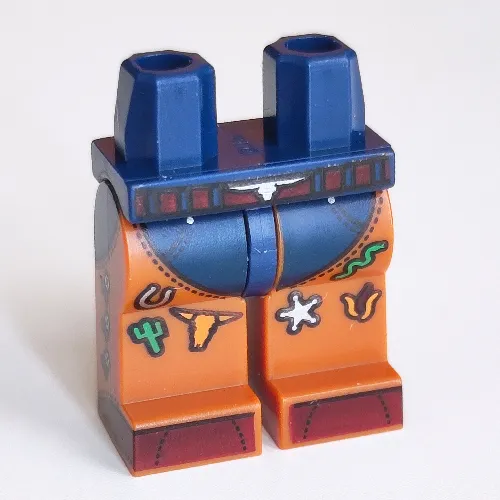 Hips and Dark Orange Legs with Dark Brown Belt, Silver Eagle Belt Buckle, Dark Blue Chaps, Cactus, Silver Star, Cow, Decorations print