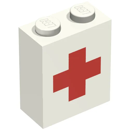 Brick 1 x 2 x 2 with Inside Axle Holder with Red Cross Print