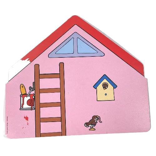 Backdrop, House, Pink Walls, Ladder with Paint Pot / Orange Walls, Shelf with Clock and Books, and Posters Print