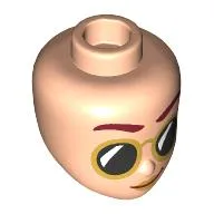 Minidoll Head Dark Red Eyebrows, Gold Sunglasses, Black Glasses