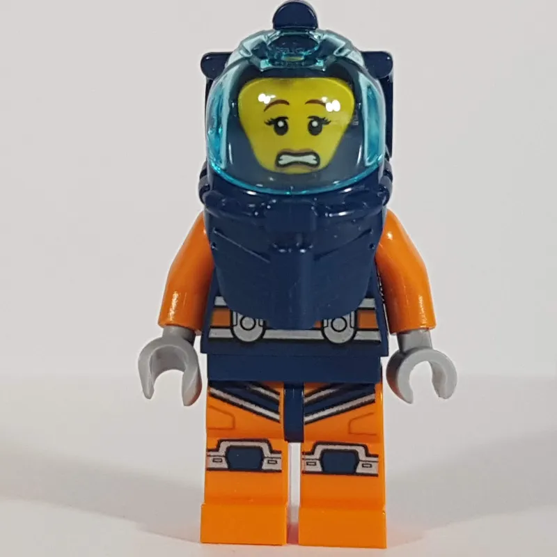 Diver, Woman, Dark Blue and Orange Wetsuit, Dark Blue Diving Helmet with Visor