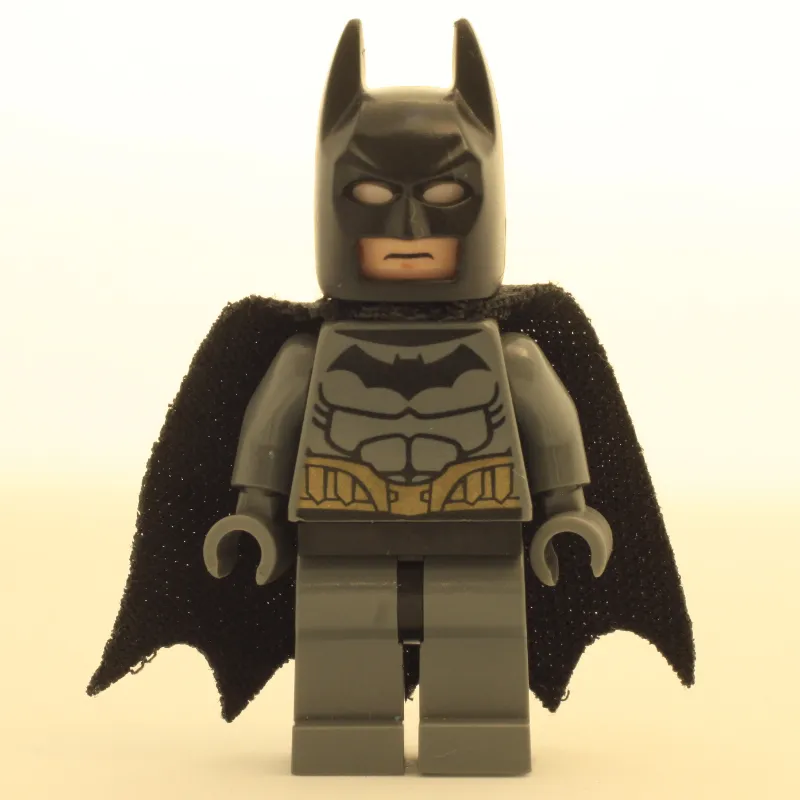 Batman, Dark Bluish Gray Suit, Black Cape and Cowl, Light Nougat Head, Black Hips, Muscle Outline