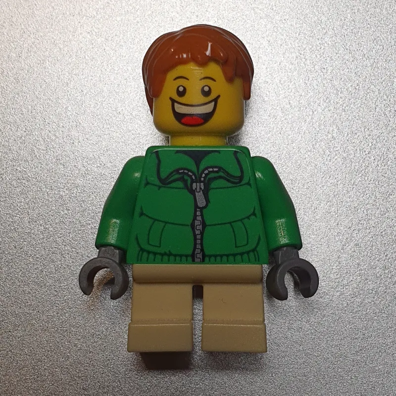 Boy, Green Jacket, Short Tan Legs, Dark Orange Hair