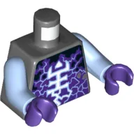 Torso White and Bright Light Blue Rogul Symbol and Lightning over Dark Purple and Black Print, Bright Light Blue Arms, Dark Purple Hands