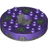Turntable 6 x 6 Round Pearl Titanium Base Serrated with Yellow, White and Dark Green Print (Ninjago Spinner)