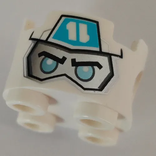 Brick Round 2 x 2, Pin Holes with Silver Face, Bright Light Blue Eyes, Medium Azure Wraps Print
