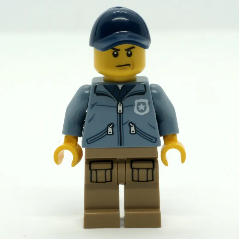 Policeman, Sand Blue Jacket with Pockets and 'POLICE' on Back, Dark Blue Cap