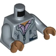 Torso Jacket, Zippers, Pockets, Lavender Shirt with Buttons, Collar Print, Sand Blue Arms, Medium Nougat Hands