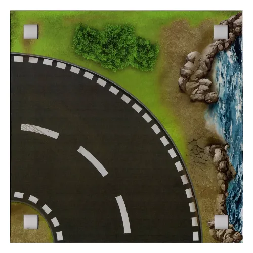 Baseplate with 4 Square Corner Holes and Curved Road / Dirt Track (Sand Circuit) Print