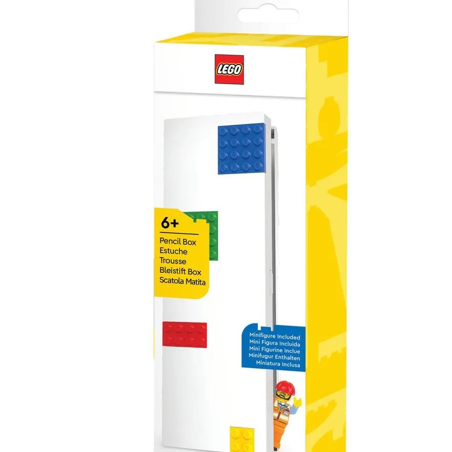 Pencil Box with Four Building Bricks and Construction Worker Minifigure