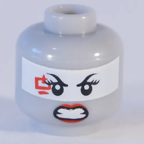 Minifig Head Harumi, Dual Sided, White Eyeband and Red Lipstick, Smile / Clenched Teeth Print [Hollow Stud]