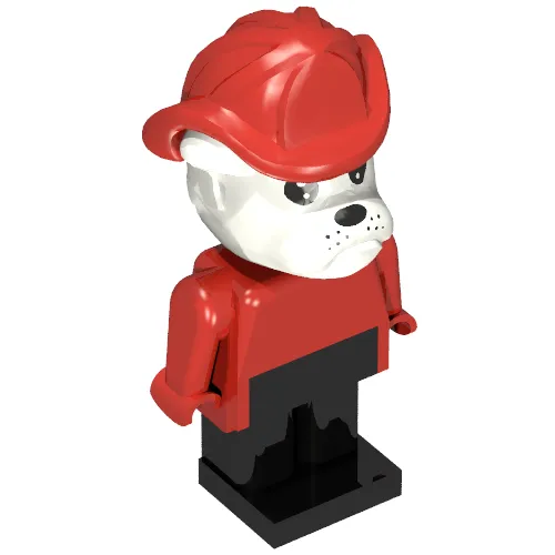 Fabuland Figure Bertie Bulldog with White Head, Red Torso, Arms and Hands, Black Legs and Red Fireman Helmet