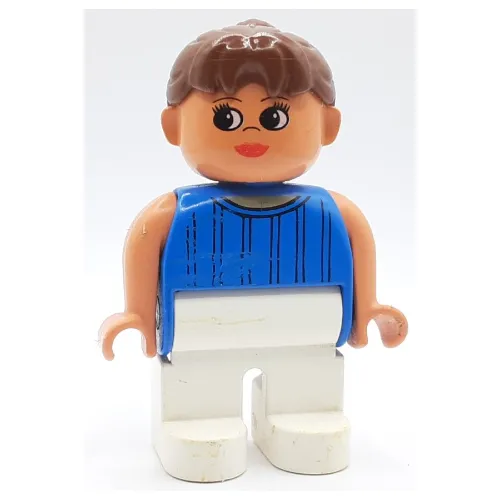 Duplo Figure, Early, Ponytail Brown, White Legs, Stripes Print