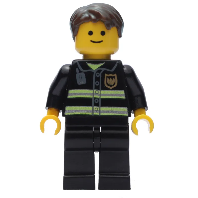 Fire Fighter, Black Torso, Black Legs, Dark Brown Hair