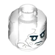 Minifig Head Officer Magda, White Face with Gray Cracks and Spots, Thin Black Eyebrows, White Eyes, Thin Frown Print [Hollow Stud]