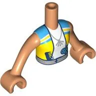 Minidoll Torso Girl with White/Yellow/Dark Azure Shirt, Scissors, Comb, Silver Belt Print, Nougat Arms and Hands