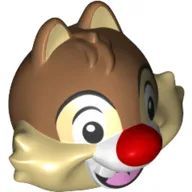 Minifig Head Special, Dale, Chipmunk with Separated Teeth, Medium Nougat Hair and Red Nose Print