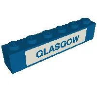 Brick 1 x 6 with Blue on White 'GLASGOW' Print