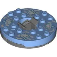 Turntable 6 x 6 Round Dark Bluish Gray Base with Medium Blue Top and White Faces on White Print (Ninjago Spinner)